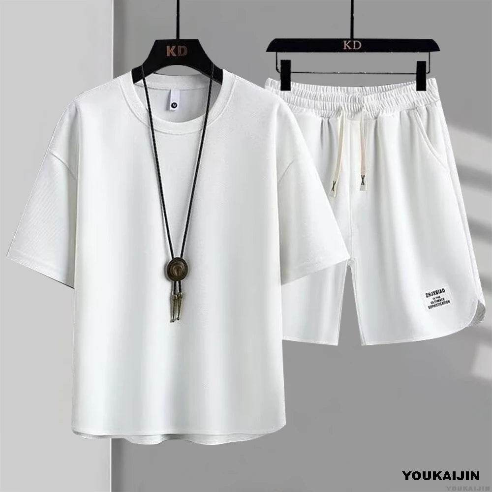 YOUKAIJIN Men's Summer Casual Suit - Waffle T-shirt & Shorts Set - Buy Center