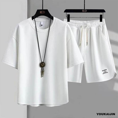 YOUKAIJIN Men's Summer Casual Suit - Waffle T-shirt & Shorts Set - Buy Center