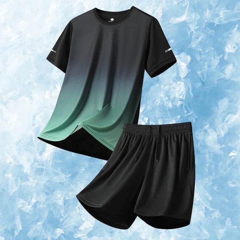 Men’s Summer Ice Silk Tracksuit - Short Sleeve Sports Set - Buy Center