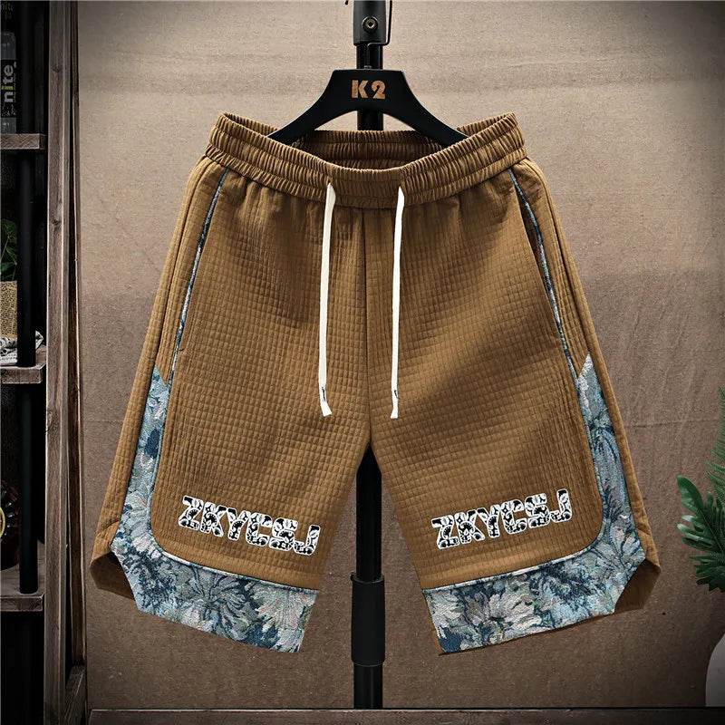 Casual Summer Running Shorts for Men - Wave Pattern Patchwork Design - Buy Center