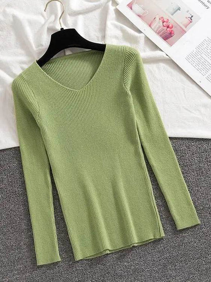AOSSVIAO Women’s V Neck Sweater - Casual Slim-fit Long Sleeve Top - Buy Center