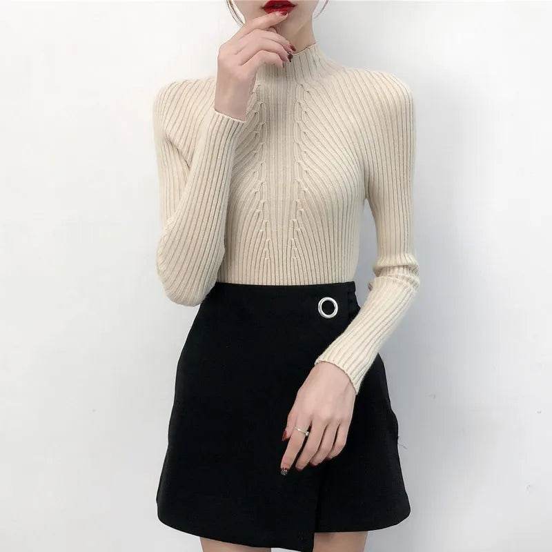 Women’s Slim Turtleneck Sweater - Casual Knit Pullover for Winter - Buy Center