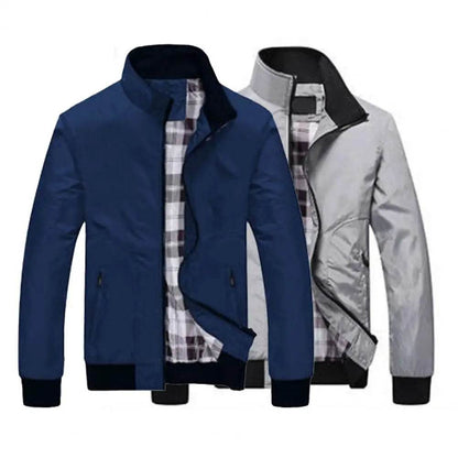 SANWOOD Men's Casual Jacket - Solid Color Stand Collar, Zipper Pockets - Buy Center