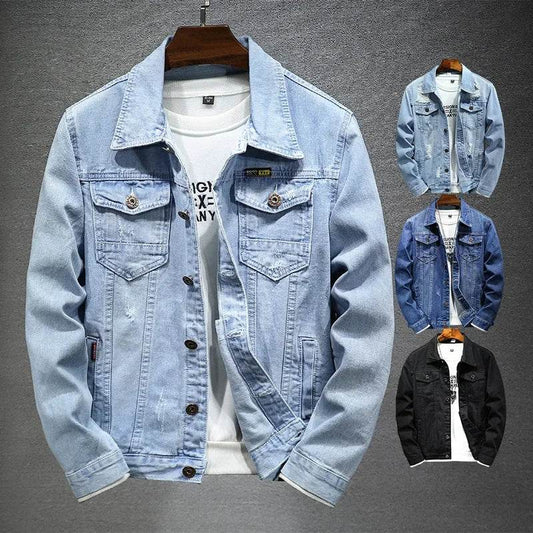 Wulend Men's Denim Jacket - Casual Turn Down Collar Coat for Autumn - Buy Center