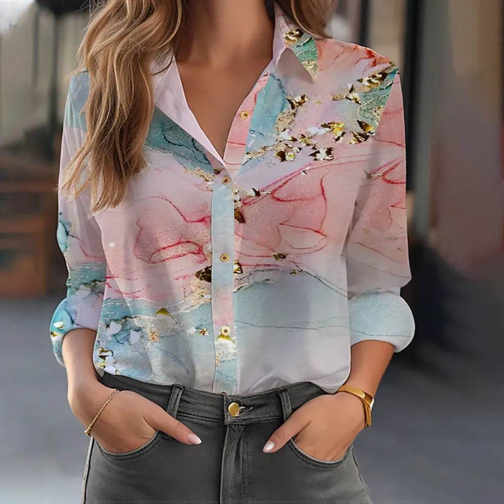 Women's 3D Flower Printed Long Sleeve Blouse - Plus Size Autumn Top - Buy Center