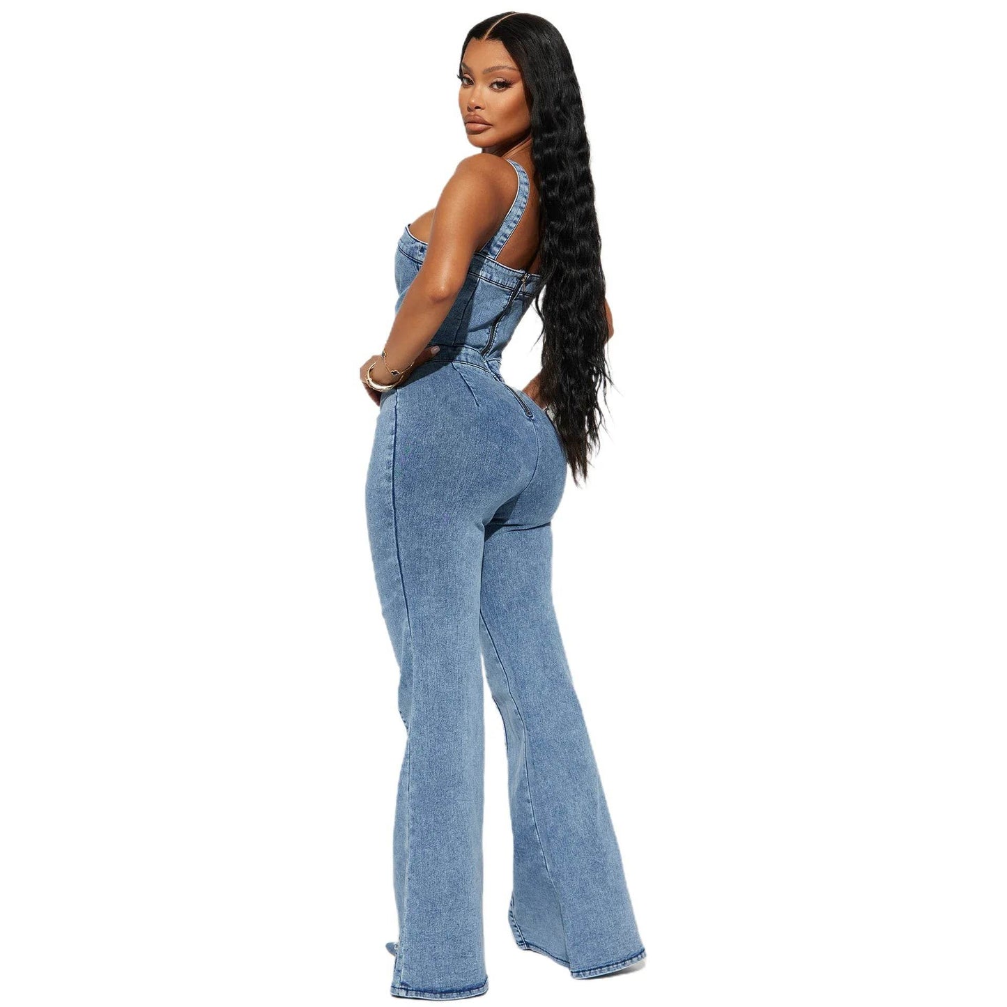 Women’s Sexy Flare Jeans Rompers - Square Collar Ankle-Length Overalls - Buy Center