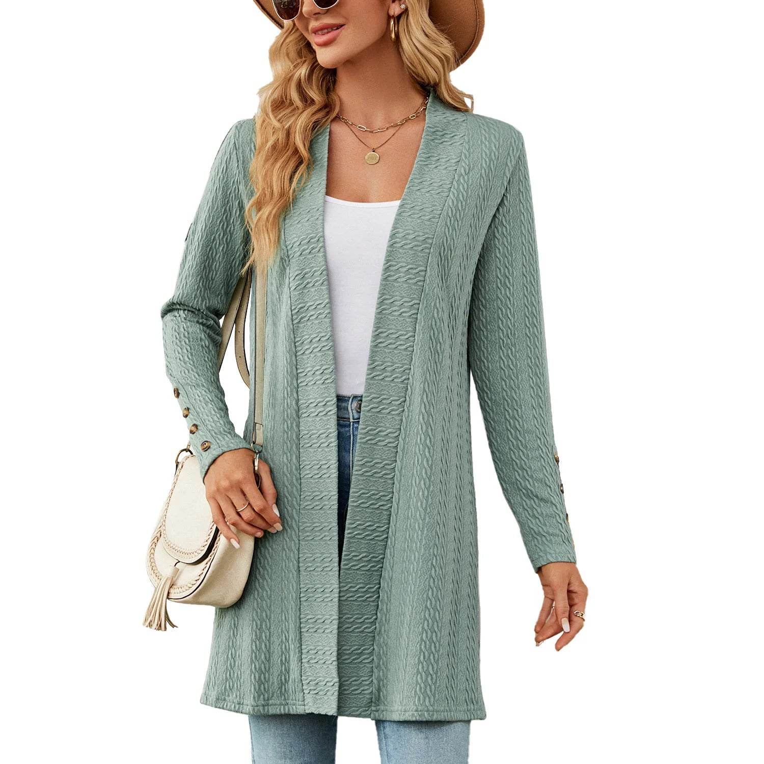 MsChuh Solid Color Long Sleeve Cardigan - Trendy Korean Knitwear - Buy Center