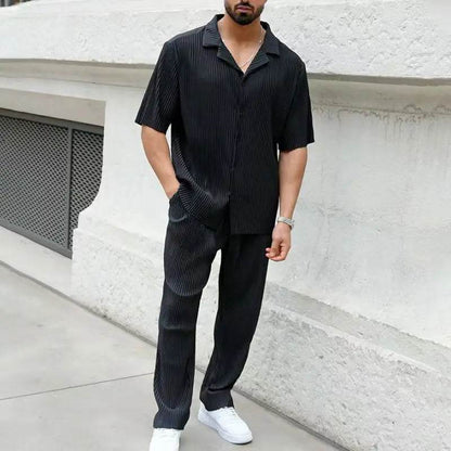 Men's Sportswear Set - Casual Solid Color Short Sleeve & Pants Suit - Buy Center