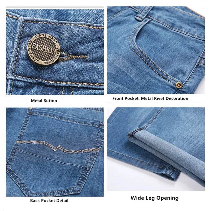 Plus Size Calf Length Denim Shorts for Men - Classic Straight Fit - Buy Center