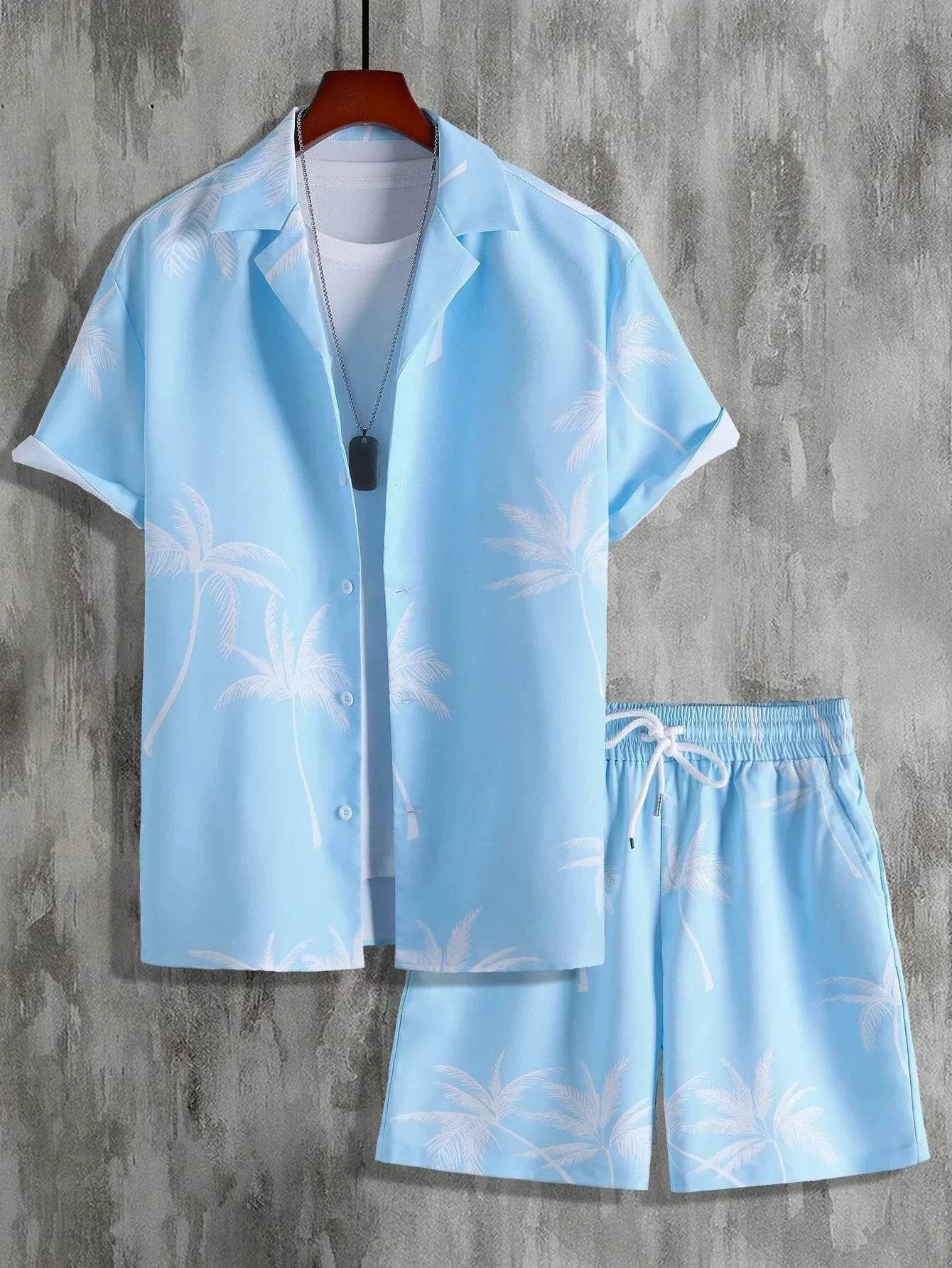 Men's Summer 3D Print Hawaiian Shirt Set - Beach Coconut Tree Style - Buy Center