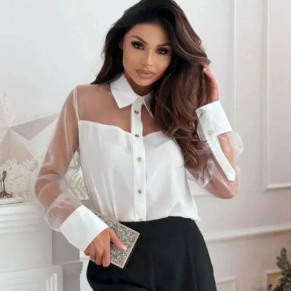 Women's Long Sleeve Chiffon Blouse - Casual Office Top, Regular Fit - Buy Center