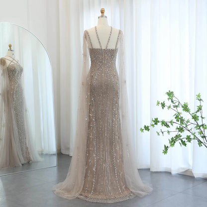 Sharon Said Aqua Lilac Mermaid Evening Dress with Cape Sleeves - Buy Center