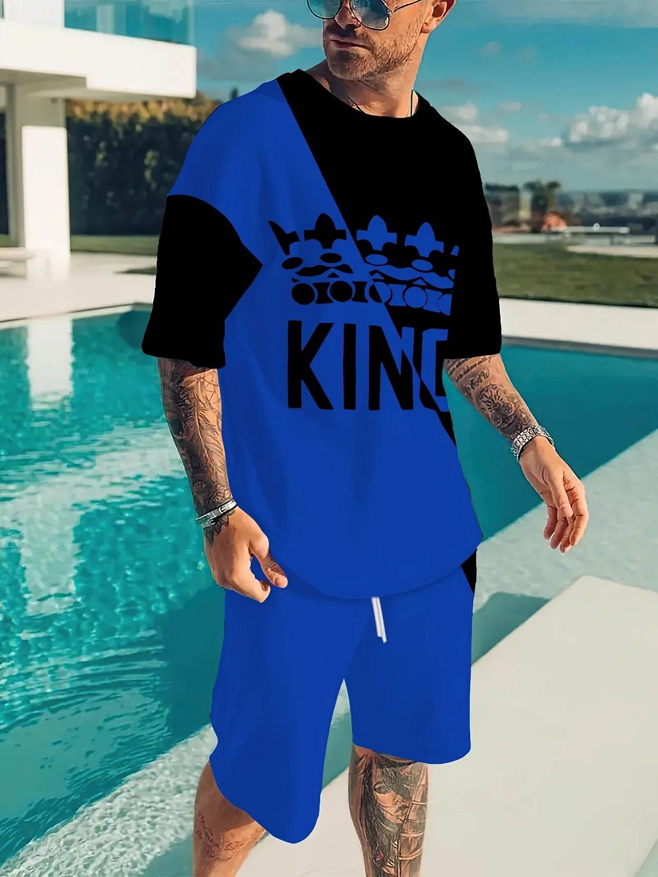 2025 Men's Casual 3D Printed Suit - Black and Blue Outdoor Fashion - Buy Center