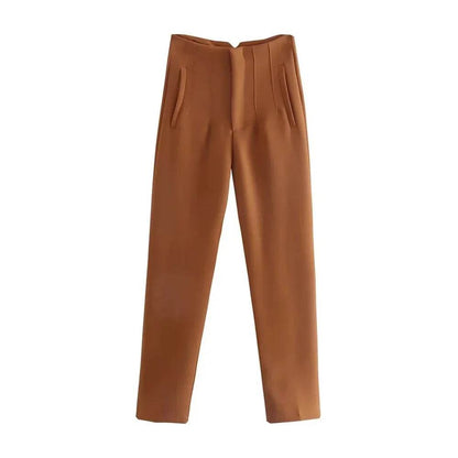 TRZA High Waist Solid Pants - Casual Ankle Trousers with Pockets - Buy Center
