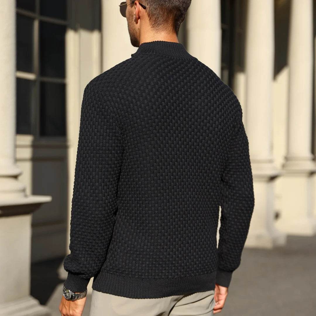 Slavinson Men's Sweater Winter Warm Zip Up Pullover Waffle Knit Mock Neck Turtleneck Soft Long Sleeve Top US Size - Buy Center