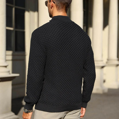 Slavinson Men's Sweater Winter Warm Zip Up Pullover Waffle Knit Mock Neck Turtleneck Soft Long Sleeve Top US Size - Buy Center