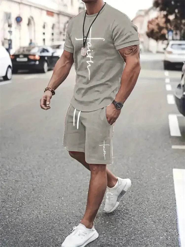 Men's Casual T-Shirt and Shorts Set - Short Sleeve Beach Style - Buy Center