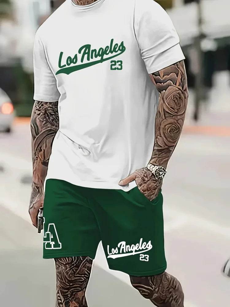 Summer Casual Men's 66 Letter Printed Two-Piece Suit for Outdoors - Buy Center