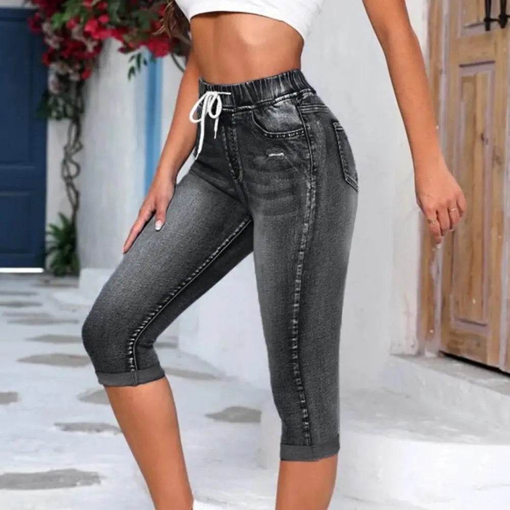 SANWOOD High Waist Denim Jeggings - Casual 3/4 Summer Pants for Women - Buy Center