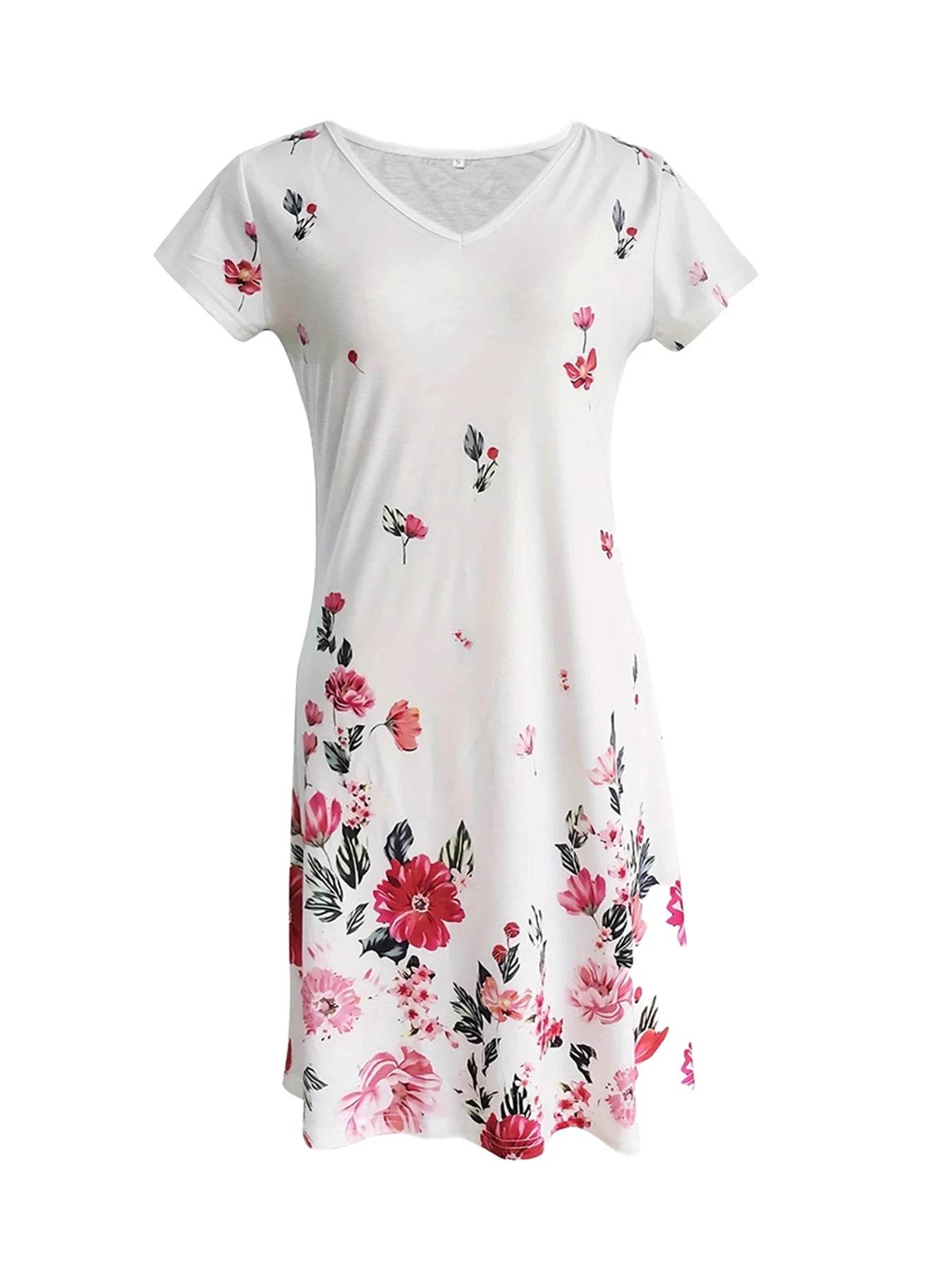 Chic Floral Knee-High Dress - V-Neck Casual Wear for All Seasons - Buy Center