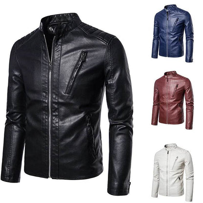 TRAF Men's Spring Autumn Leather Jacket - Slim Fit Fashion Outerwear - Buy Center