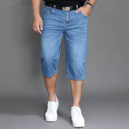 Plus Size Calf Length Denim Shorts for Men - Classic Straight Fit - Buy Center