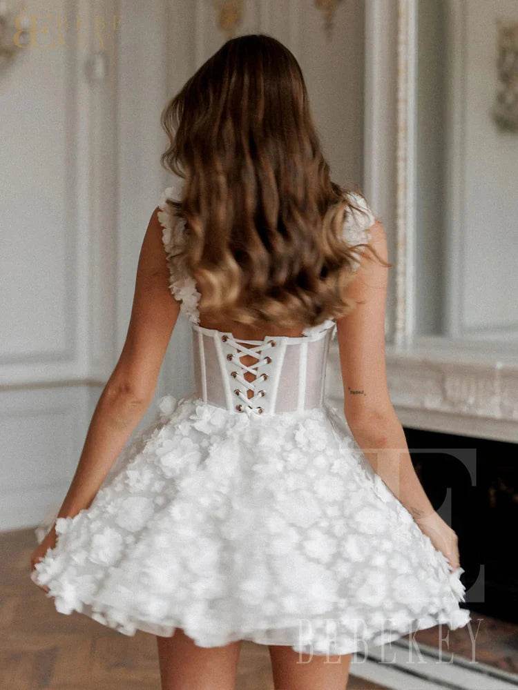 BEBEKEY Customized 3D Flower Mini Prom Dress - Spaghetti Straps A-Line - Buy Center