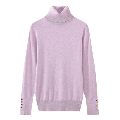 Women's Cropped Turtleneck Sweater with Buttons - Casual Knit Pullover - Buy Center