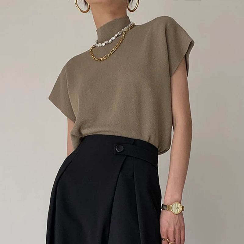 Stylish Turtleneck Short Sleeve Sweater - Casual Women Tops 2024 - Buy Center