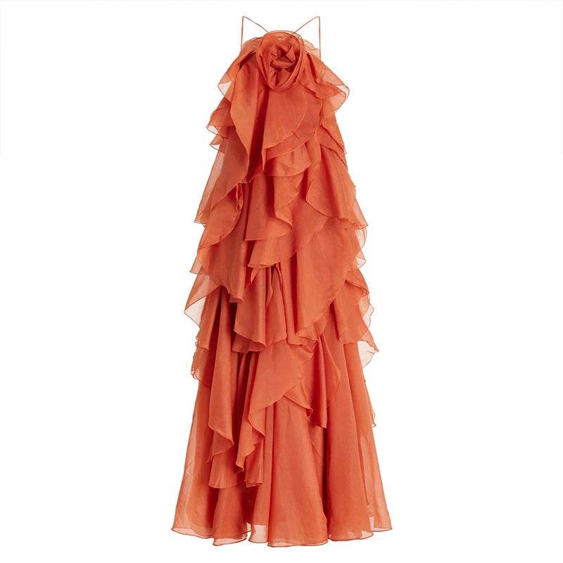 Elegant Backless Ruffled Halter Dress for Women - Luxurious Party Look - Buy Center