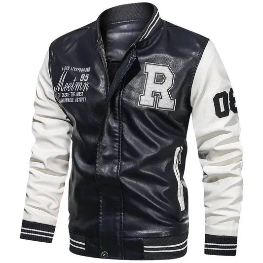LANE JT Men's Casual PU Leather Jacket - Color Block Moto Design - Buy Center