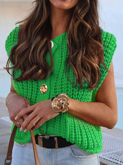 Chic 2025 Solid Knitted Sweater Vest for Women - Casual Fashion - Buy Center