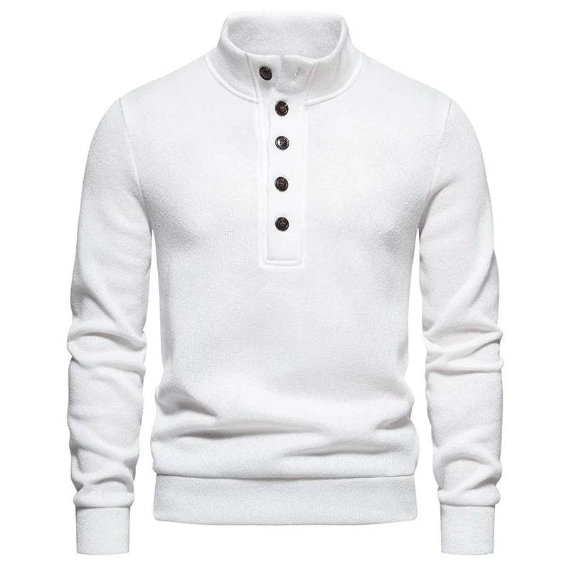 White Turtleneck Button Down Sweater for Men Autumn Winter Long Sleeve Knit Sweater Mens Casual Soft Lightweight Bottoming Shirt - Buy Center