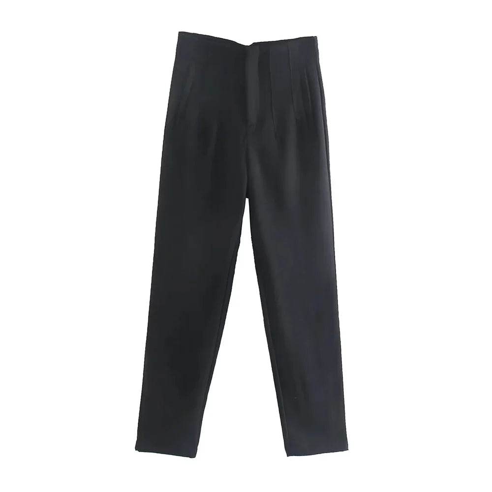 TRZA High Waist Solid Pants - Casual Ankle Trousers with Pockets - Buy Center