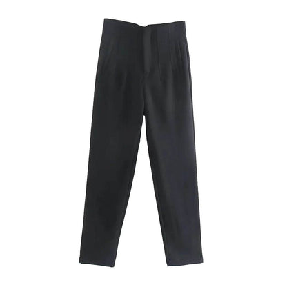 TRZA High Waist Solid Pants - Casual Ankle Trousers with Pockets - Buy Center