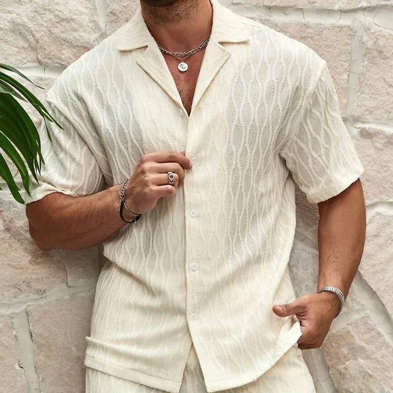 Men's Casual Cotton-Linen Suit - Loose Fit Short Sleeve Shirt - Buy Center