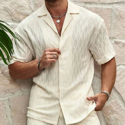 Men's Casual Cotton-Linen Suit - Loose Fit Short Sleeve Shirt - Buy Center