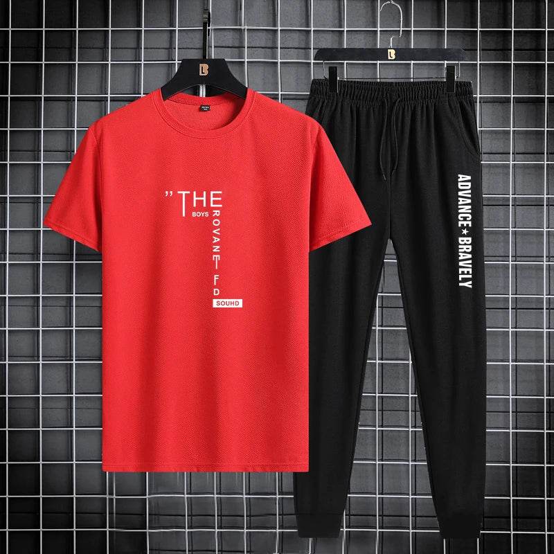 Trendy Men's Sports Suit Set - Breathable T-Shirt & Leggings - Buy Center