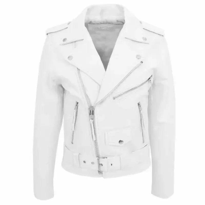 Men's White Faux Leather Jacket - Casual Long Sleeve Turn-down Collar - Buy Center