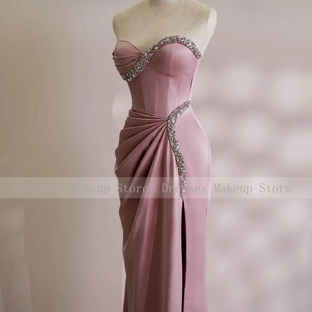 Elegant Pink Mermaid Prom Dress - Crystal Sweetheart Off Shoulder - Buy Center