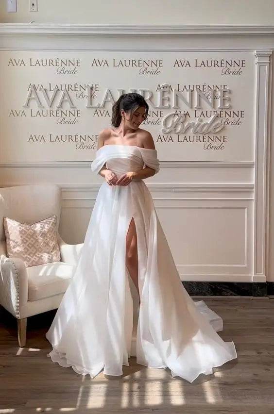 Elegant Off-The-Shoulder A-Line Wedding Dress - Custom Made 2024 - Buy Center