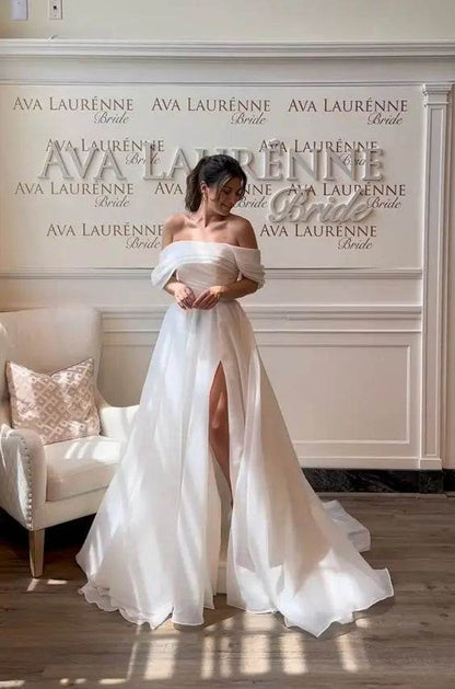 Elegant Off-The-Shoulder A-Line Wedding Dress - Custom Made 2024 - Buy Center