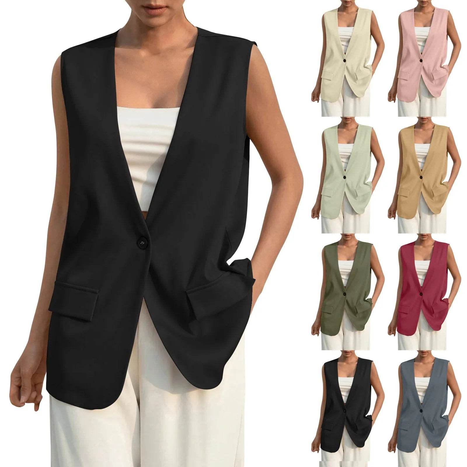 Vintage V-neck Suit Vest for Women - Casual Thin Blazer Jacket - Buy Center
