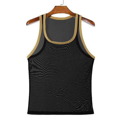 Summer 2025 Men’s Mesh Tank Top - Casual U Neck Vest in Contrast Color - Buy Center