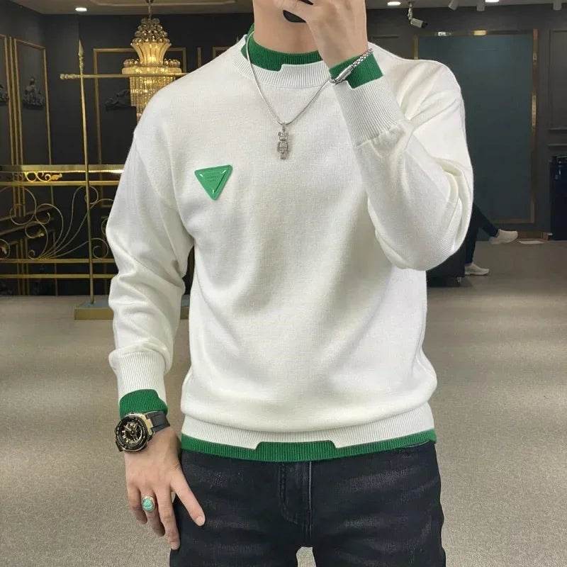 Autumn/Winter Casual Men's Sweater Long Sleeve Pullovers Fashion Contrast Crew Neck Sweatshirt Streetwear Men Clothing M-4XL - Buy Center