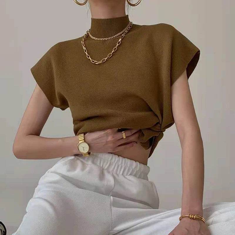 Stylish Turtleneck Short Sleeve Sweater - Casual Women Tops 2024 - Buy Center