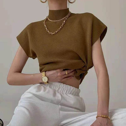 Stylish Turtleneck Short Sleeve Sweater - Casual Women Tops 2024 - Buy Center