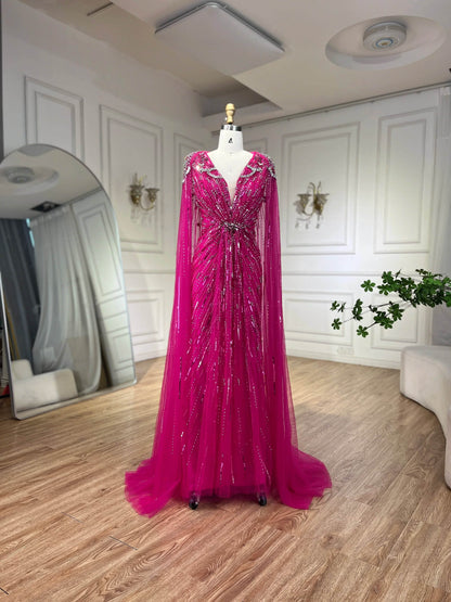 Serene Hill Turquoise Mermaid Evening Dress with Beaded Cape Sleeves - Buy Center