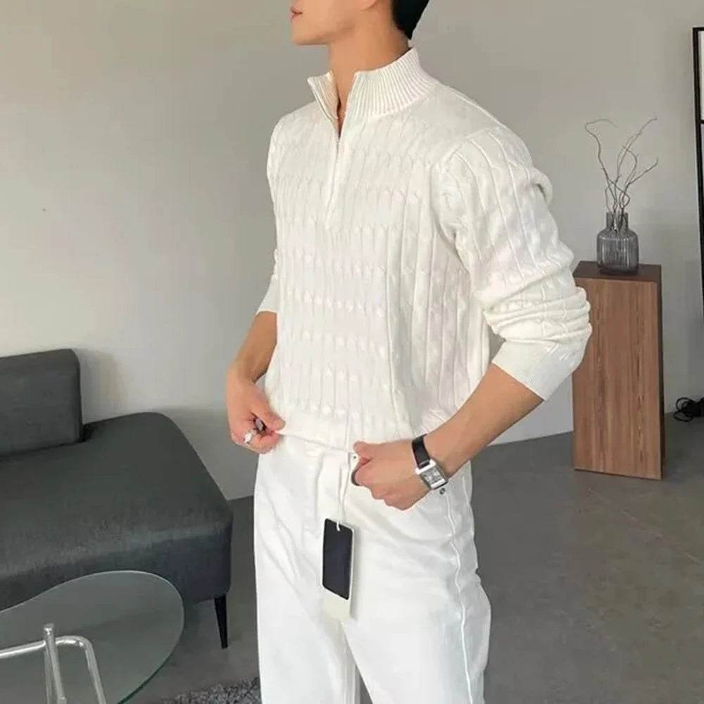 Oein Men's Knitted Sweater - Comfortable Solid Color Long-Sleeved Top - Buy Center