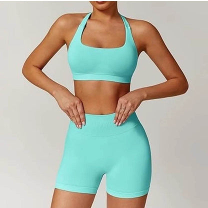 Women’s Summer Fitness Set - High Waist Yoga Shorts & Backless Bra - Buy Center